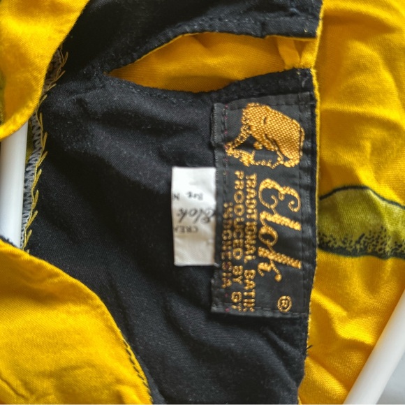 Vintage Elok Batik Yellow and Black Midi Dress with Animal Print Size OS - Picture 7 of 12